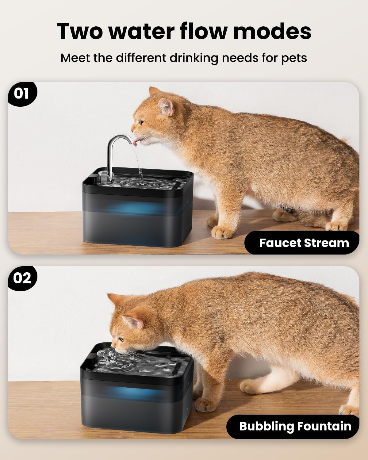 Fuente Para Gatos, 2,2L Bebedero Gatos, Súper Silenciosa, Fácil De Limpiar, Fuente De Agua Para Perros Con LED Y Filtro De Carbón Activado, Dos Patrones De Flujo De Agua