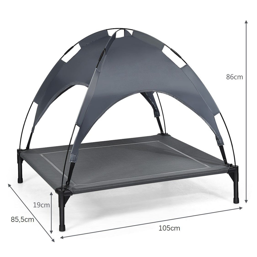 Cama Para Perros Con Toldo Desmontable Y Estructura En Acero Ideal Para Camping Playa Césped Gris 105 X 85,5 X 86 Cm