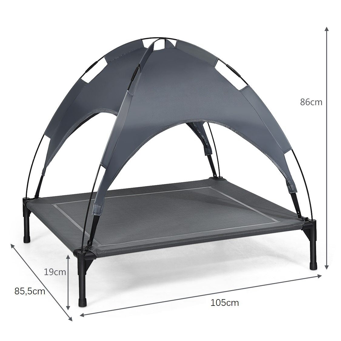 Cama Para Perros Con Toldo Desmontable Y Estructura En Acero Ideal Para Camping Playa Césped Gris 105 X 85,5 X 86 Cm