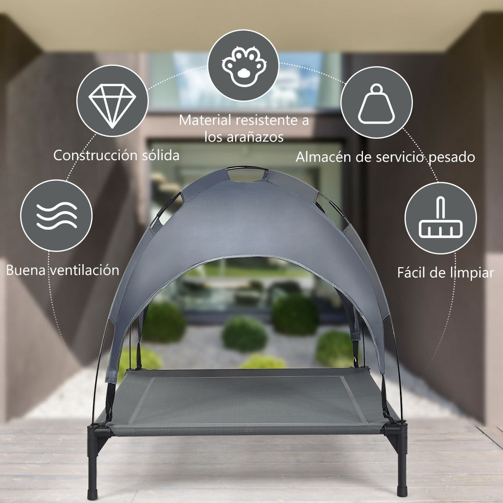 Cama Para Perros Con Toldo Desmontable Y Estructura En Acero Ideal Para Camping Playa Césped Gris 105 X 85,5 X 86 Cm