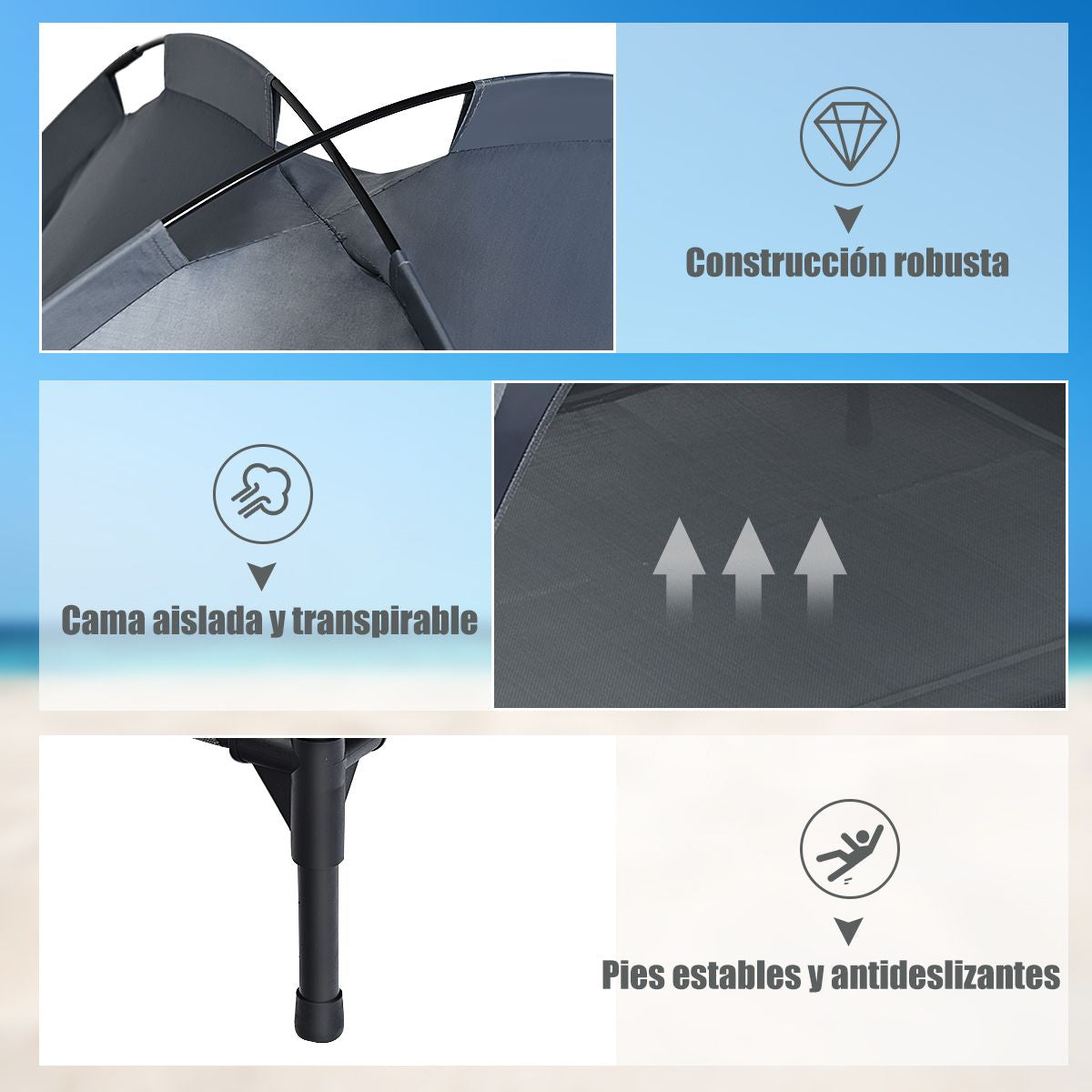 Cama Para Perros Con Toldo Desmontable Y Estructura En Acero Ideal Para Camping Playa Césped Gris 105 X 85,5 X 86 Cm