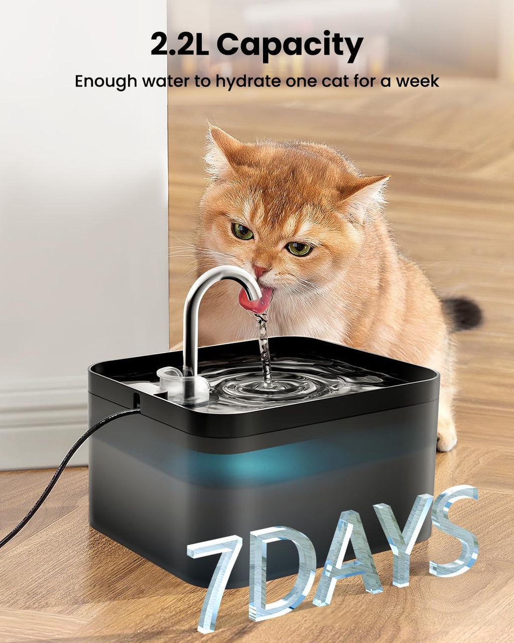 Fuente Para Gatos, 2,2L Bebedero Gatos, Súper Silenciosa, Fácil De Limpiar, Fuente De Agua Para Perros Con LED Y Filtro De Carbón Activado, Dos Patrones De Flujo De Agua
