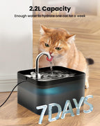 Fuente Para Gatos, 2,2L Bebedero Gatos, Súper Silenciosa, Fácil De Limpiar, Fuente De Agua Para Perros Con LED Y Filtro De Carbón Activado, Dos Patrones De Flujo De Agua