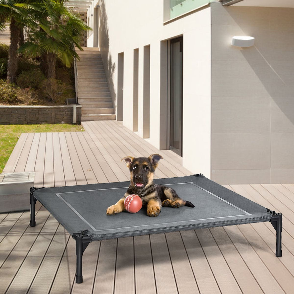 Cama Para Perros Con Toldo Desmontable Y Estructura En Acero Ideal Para Camping Playa Césped Gris 105 X 85,5 X 86 Cm