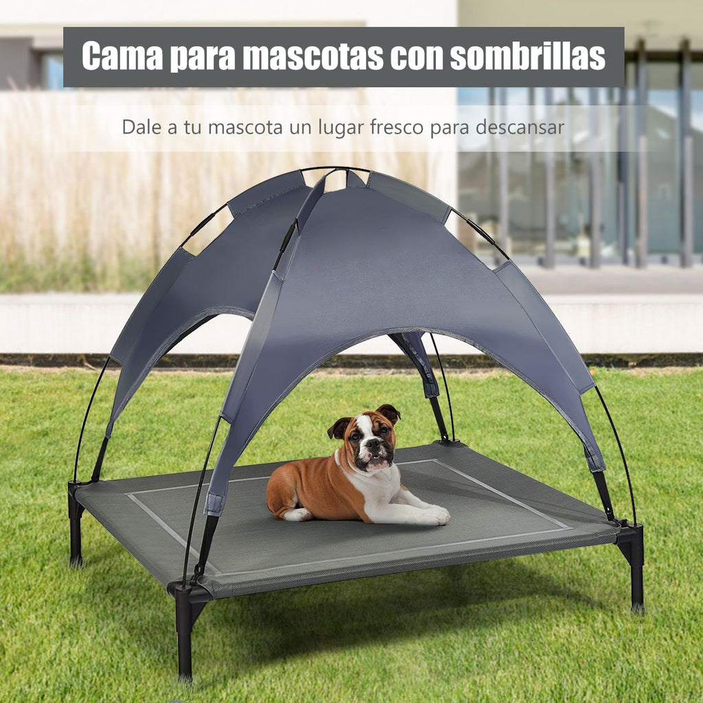 Cama Para Perros Con Toldo Desmontable Y Estructura En Acero Ideal Para Camping Playa Césped Gris 105 X 85,5 X 86 Cm