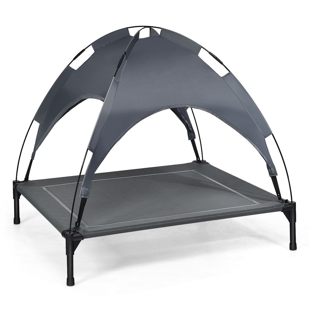 Cama Para Perros Con Toldo Desmontable Y Estructura En Acero Ideal Para Camping Playa Césped Gris 105 X 85,5 X 86 Cm