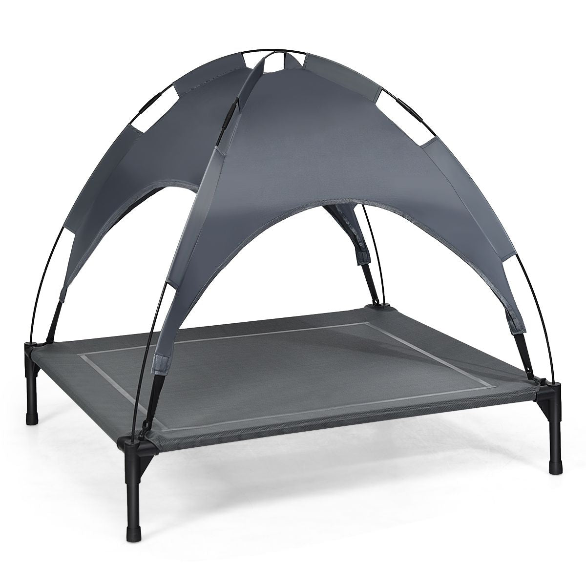 Cama Para Perros Con Toldo Desmontable Y Estructura En Acero Ideal Para Camping Playa Césped Gris 105 X 85,5 X 86 Cm